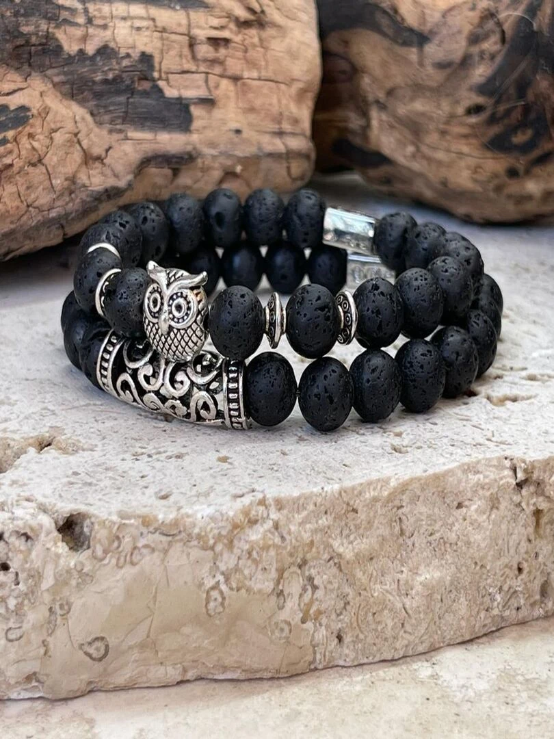 Bracelet de vitalité en pierre de lave Noir