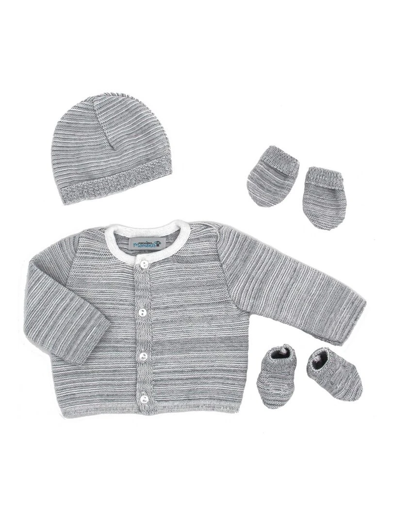 Ensemble tricoté 100% coton bio 1 à 3 mois Gris
