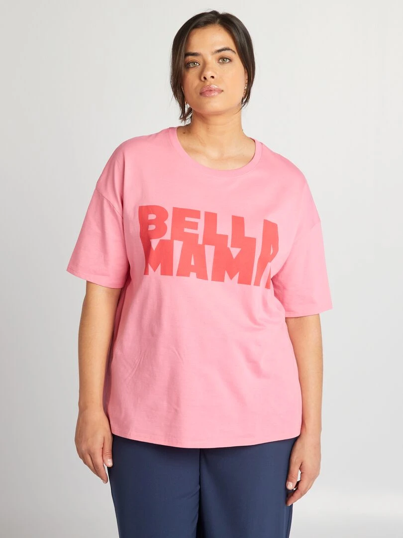T shirt 'famille' manches courtes Rose
