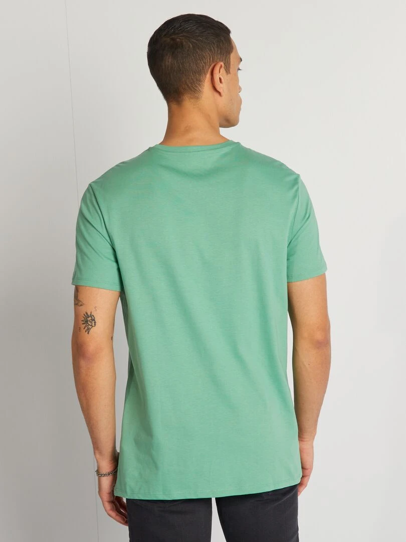 T shirt en coton imprimé à col rond   Vert