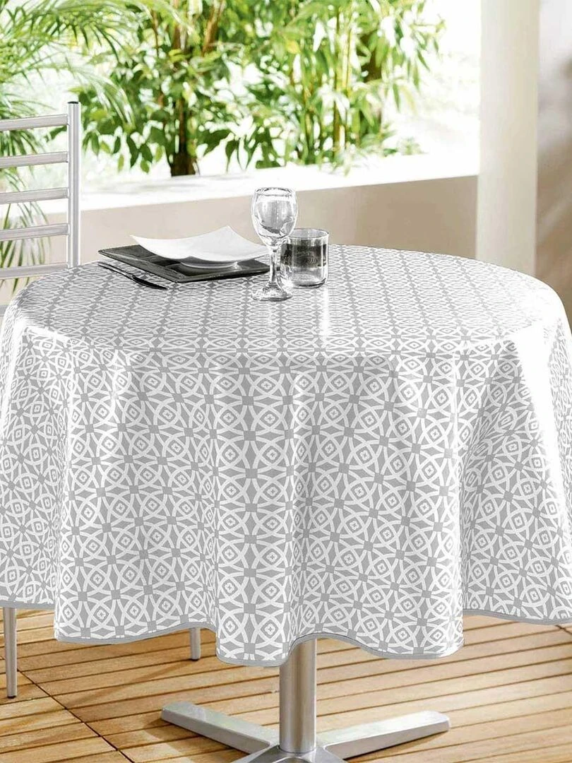 Nappe ronde en PVC à imprimés géométriques Gris clair