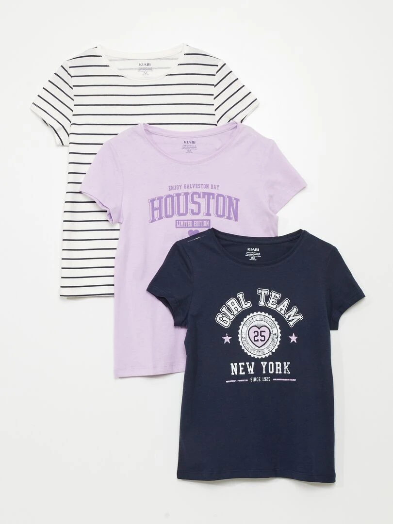 Lot de 3 t shirts imprimés Blanc/violet/ marine