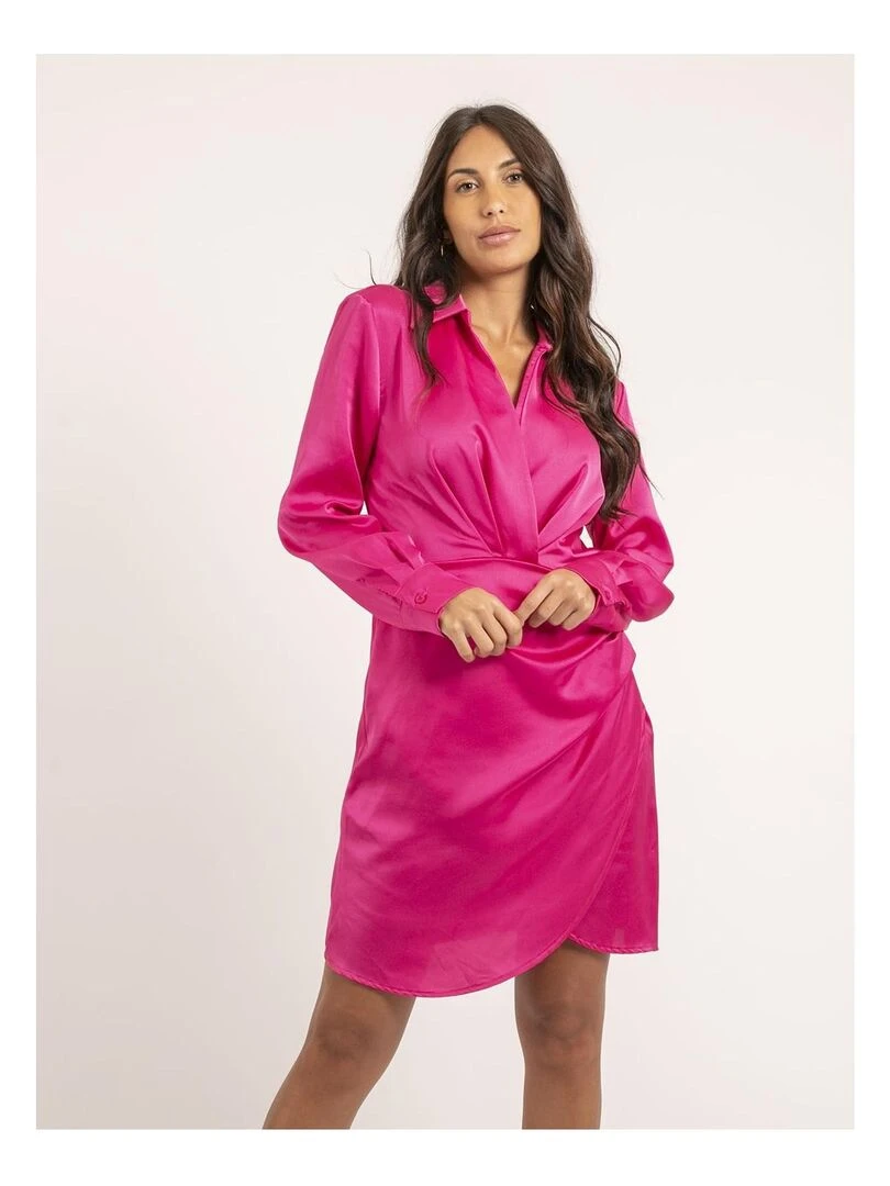 Robe courte satin IDAY Rose fushia