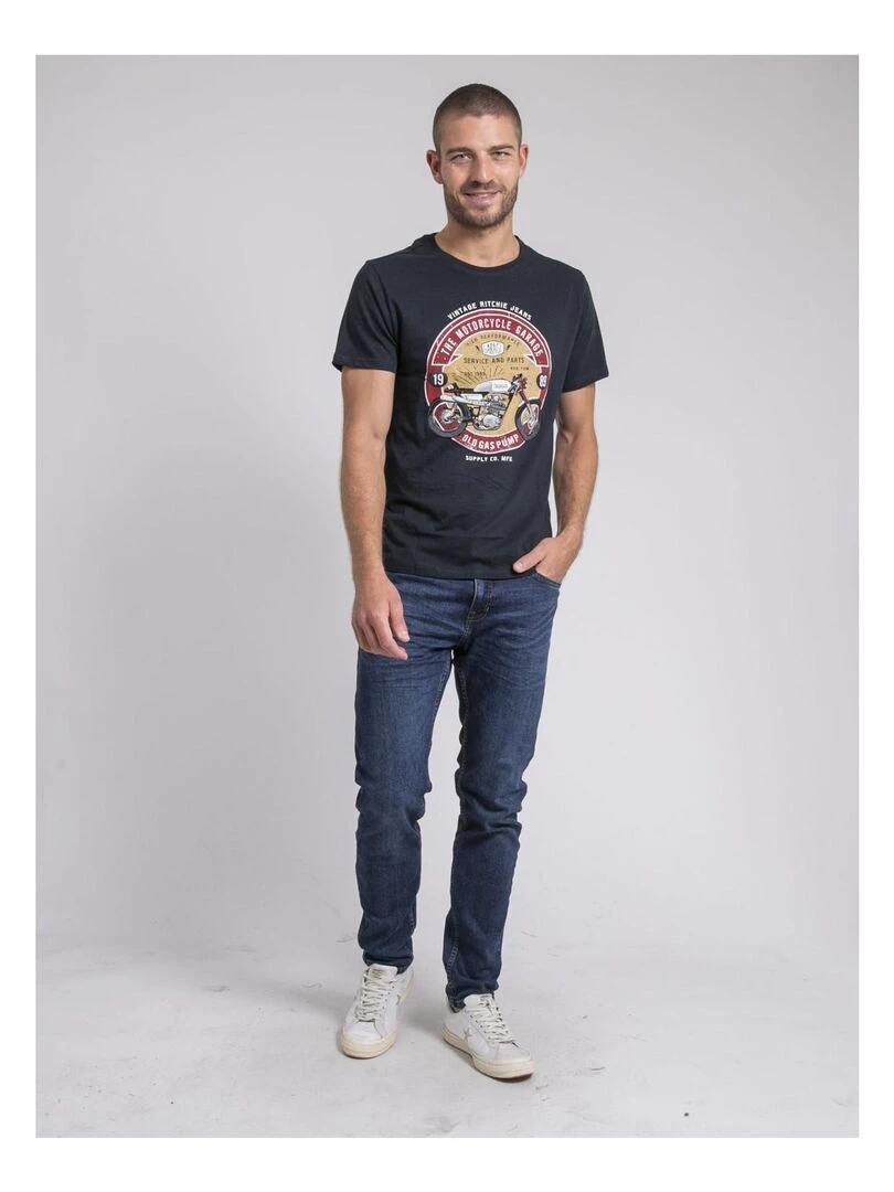 T shirt col rond pur coton JORISOL   Bleu marine