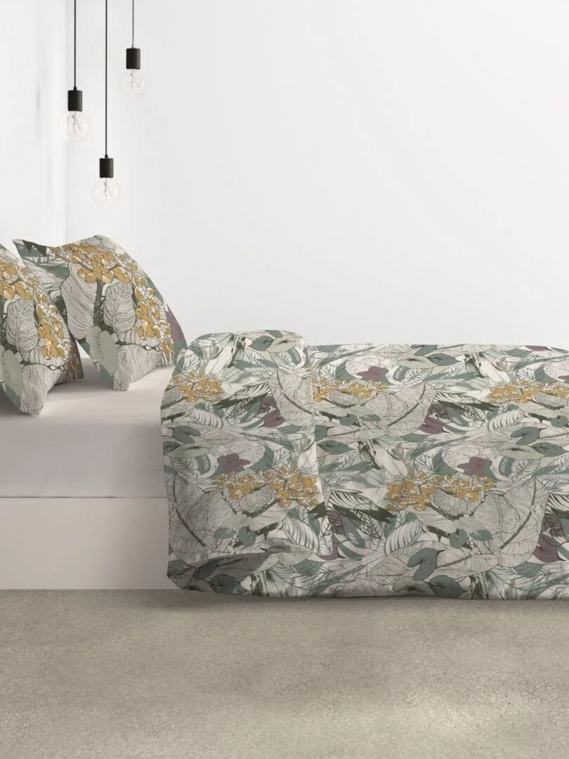 Parure de lit housse de couette avec taies d'oreiller 100% Coton Bio 57 fils Zelia   Multicolore