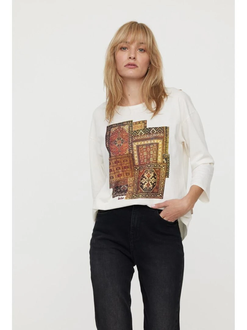 Lee Cooper   T Shirt manches longues coton regular ANGORA   Beige