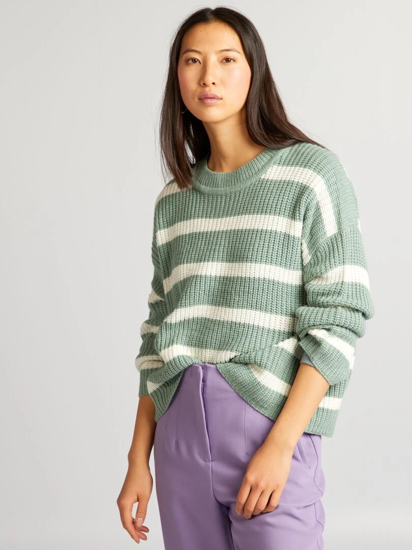 Pull 'JDY' en maille à rayures Vert/blanc