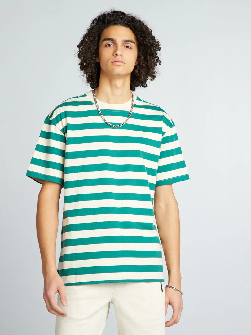 T shirt rayé en coton Vert rayé