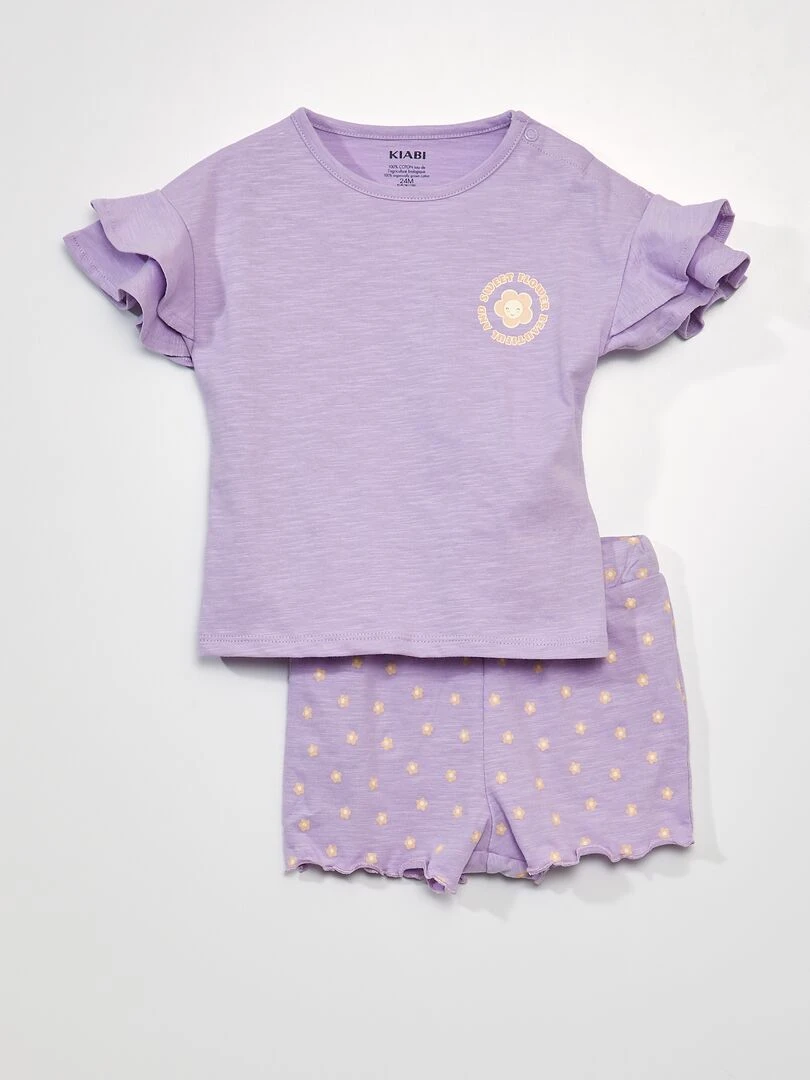 Pyjama court imprimé fleuri 2 pièces Violet