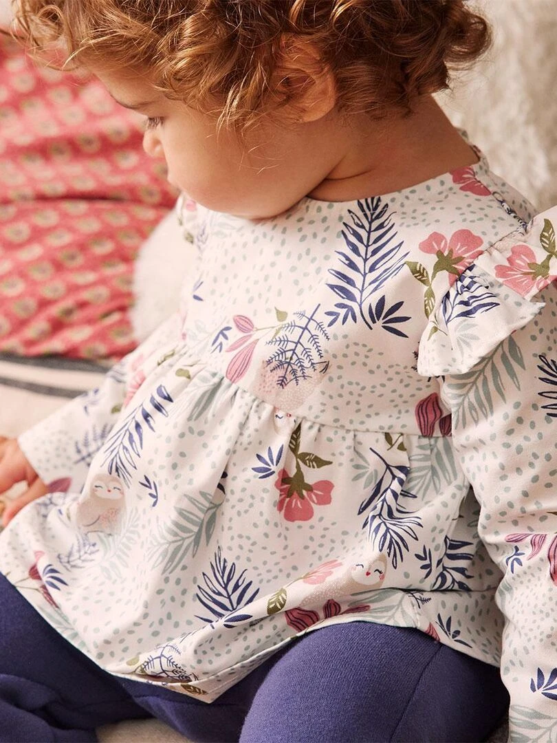 Ensemble bébé blouse et pantalon en molleton Naya   Bleu