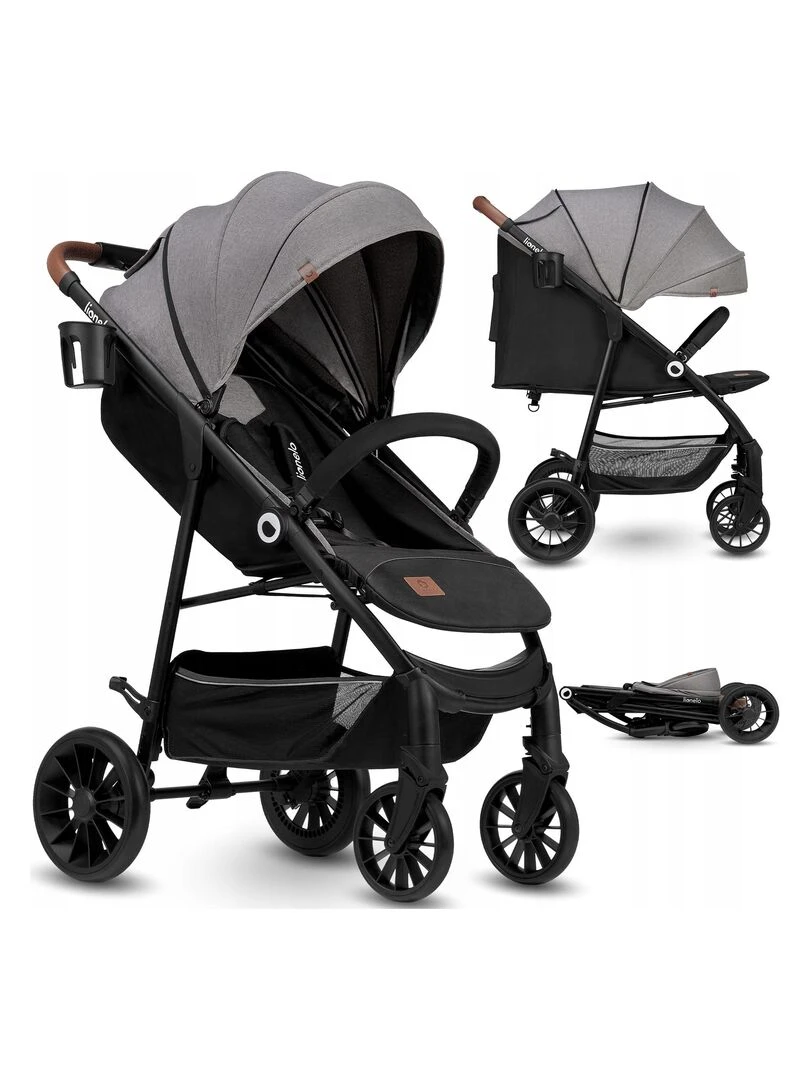 LIONELO Zoey Poussette bébé compacte Buggy De 6 à 36 mois Capote XXL Gris Noir Gris
