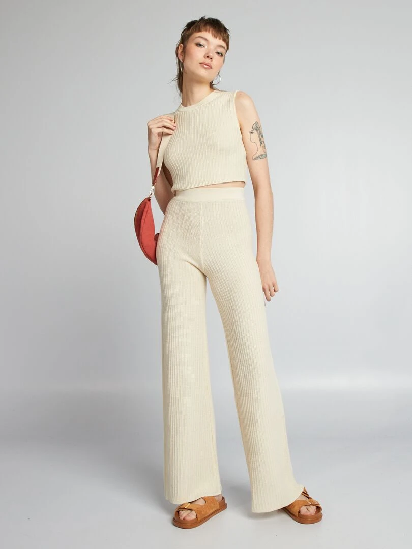 Pantalon large en maille Ecru