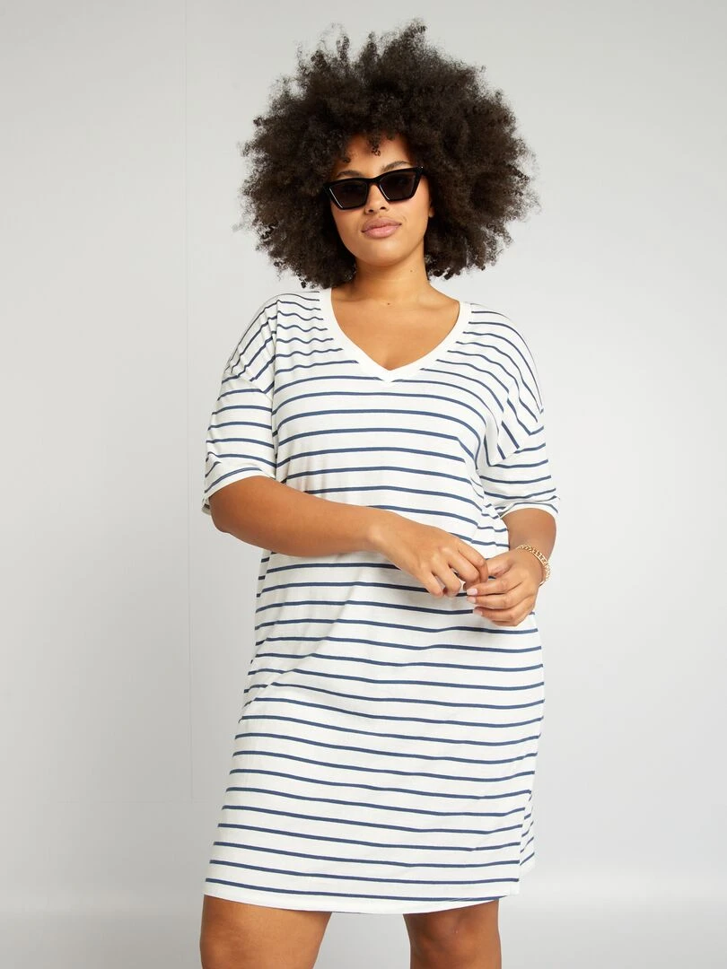Robe tee shirt large Blanc/marine