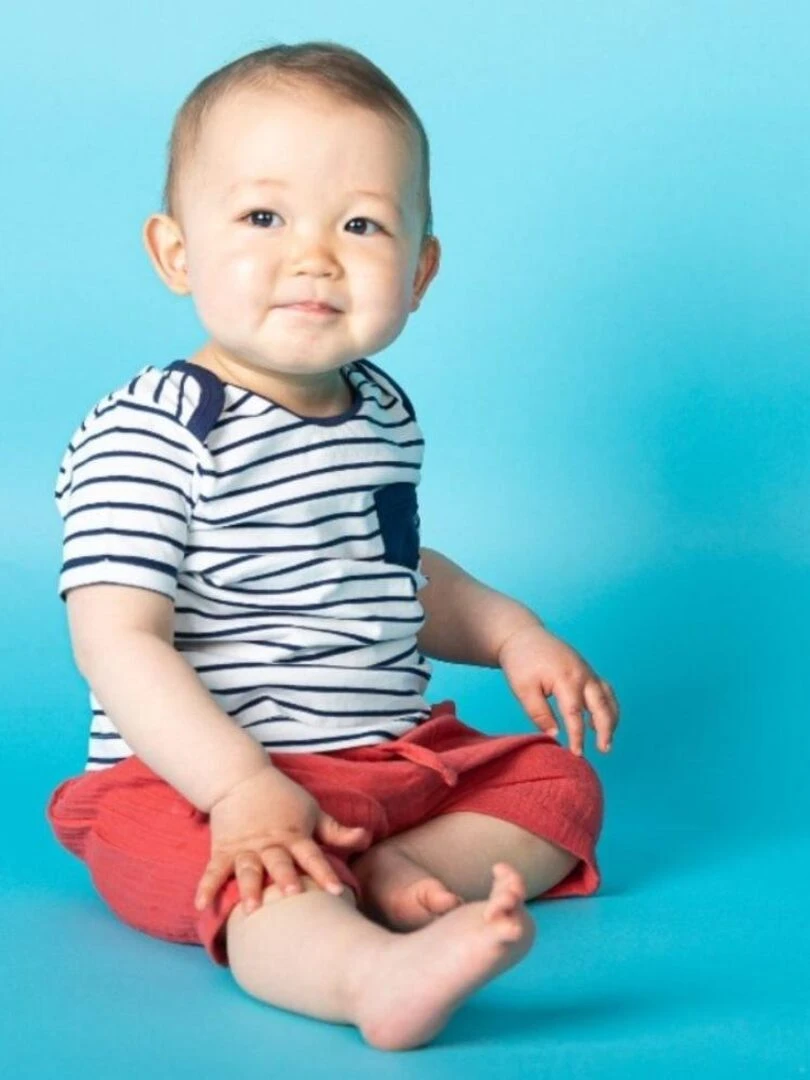 T shirt Bébé Rayé Bleu Marine en Coton Bio   Bleu marine