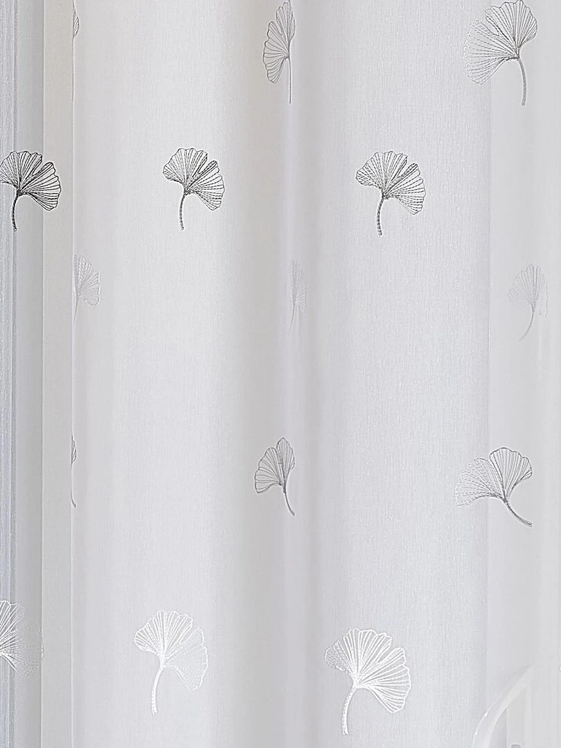 Voilage fantaisie brodé feuilles de gingko   Gris clair