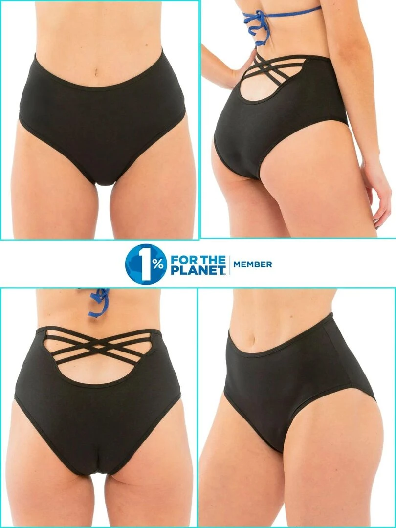 Bas de Maillot de bain Menstruel taille haute croisé   Flux moyen   Nola   Noir