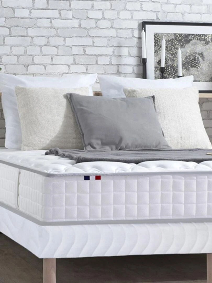 Ensemble Matelas Ressorts + Mémoire de forme ODYSSEE + Sommier Made in France Sommier Blanc Blanc