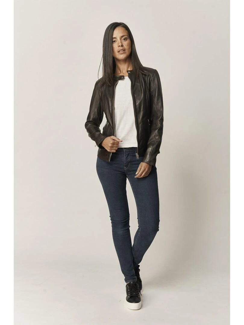 Lee Cooper Veste manches longues cuir regular fit BEVERLY Blanc Marron