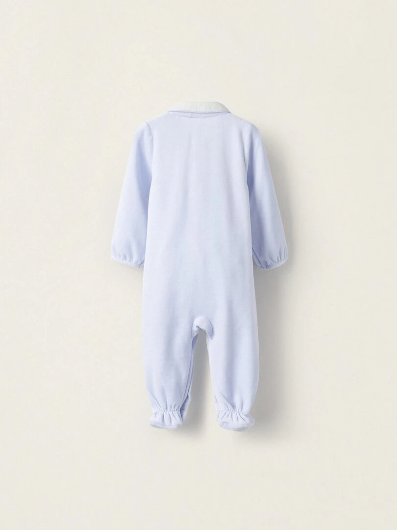Grenouillère en velours combinée pour nouveau né WELCOME HOME Bleu
