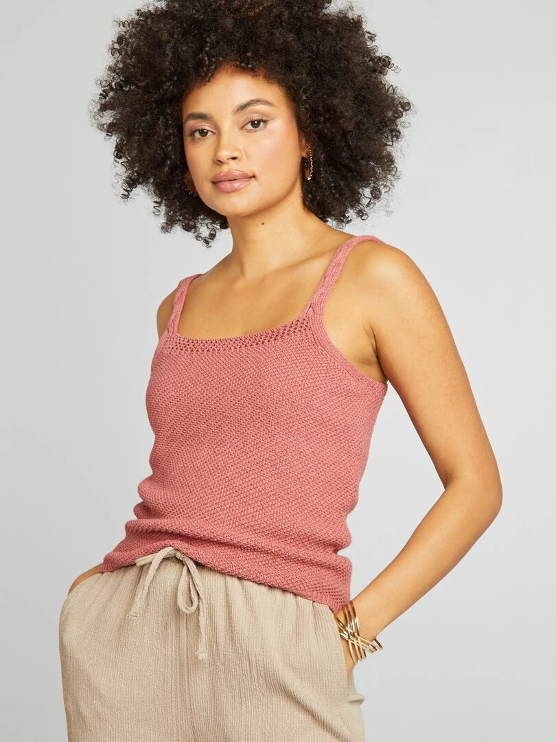 Top en crochet et fines bretelles   Rose