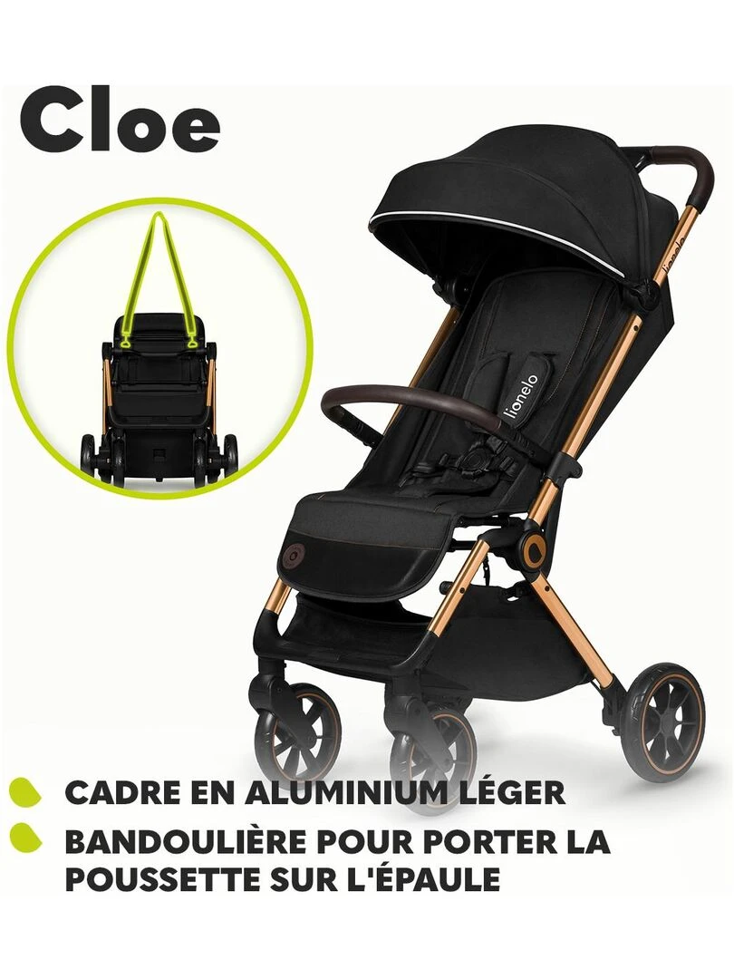 LIONELO Cloe   Poussette bébé compacte   Jusqu'à 22 Kg   Légère & pliable   Grandes Roues   Orange   Noir Orange Noir