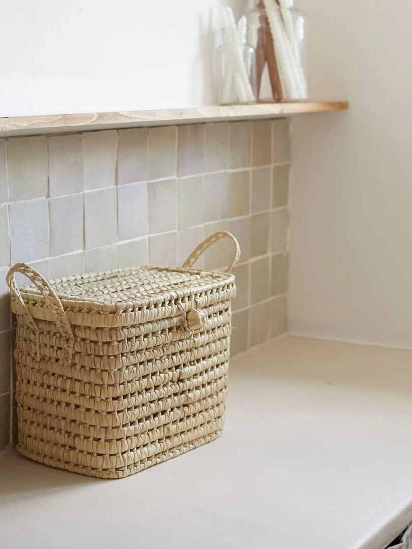 Malle de rangement feuille de palmier   Beige clair