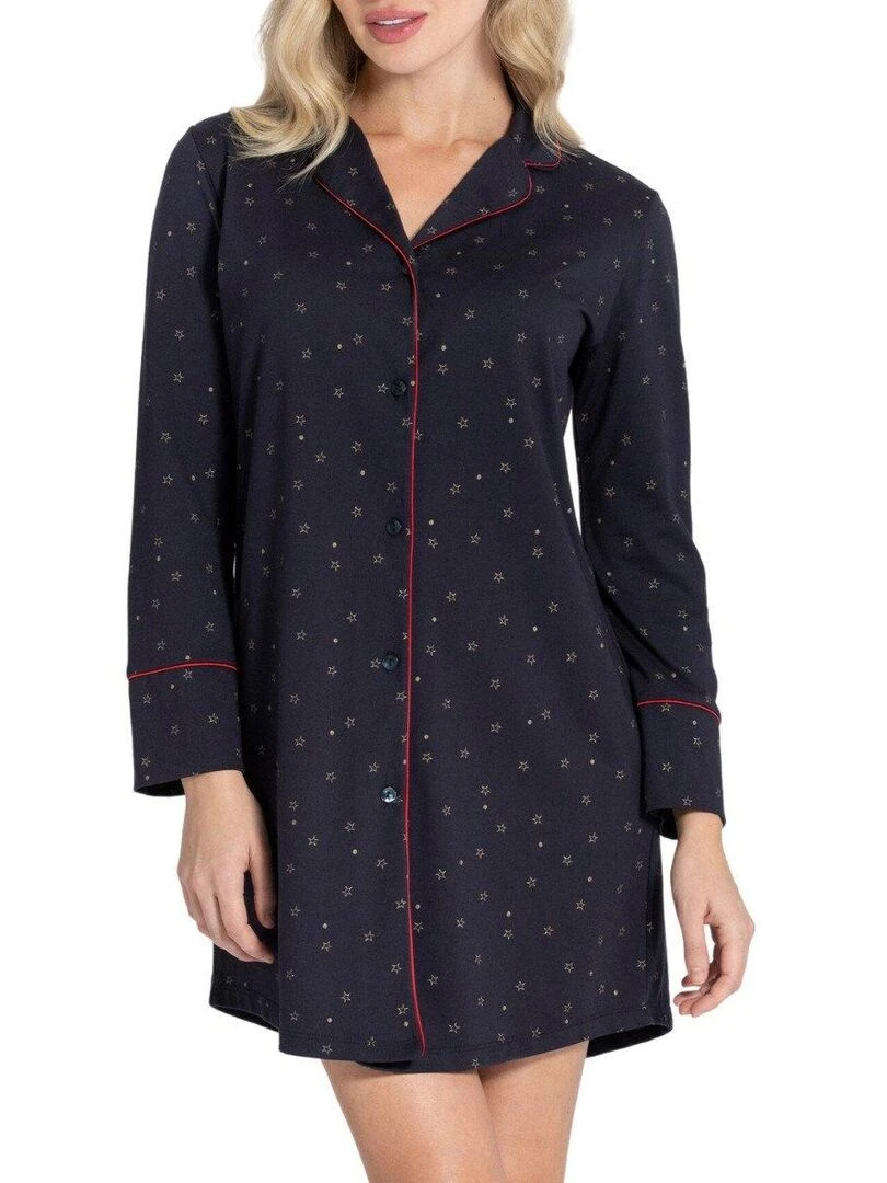 Chemise de nuit courte femme style chemise Masae Bleu