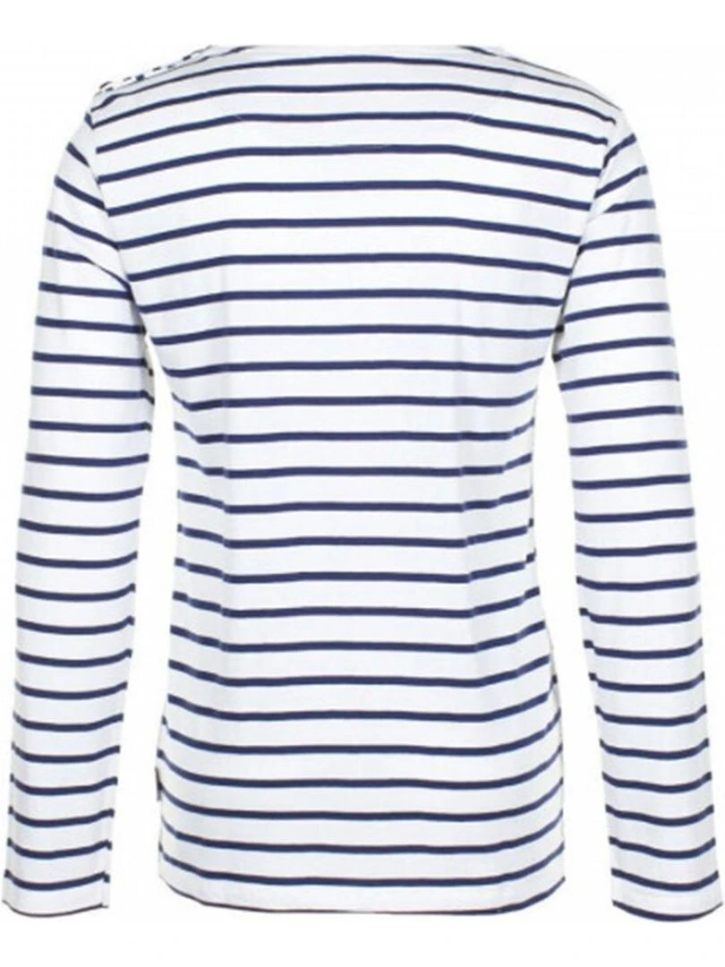 T shirt manches longues homme CRIVIK VENT DU CAP Blanc Bleu marine