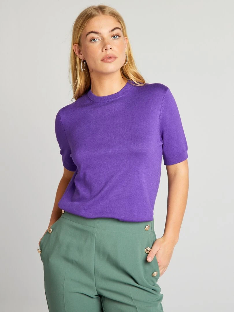 Pull en maille manches courtes Violet