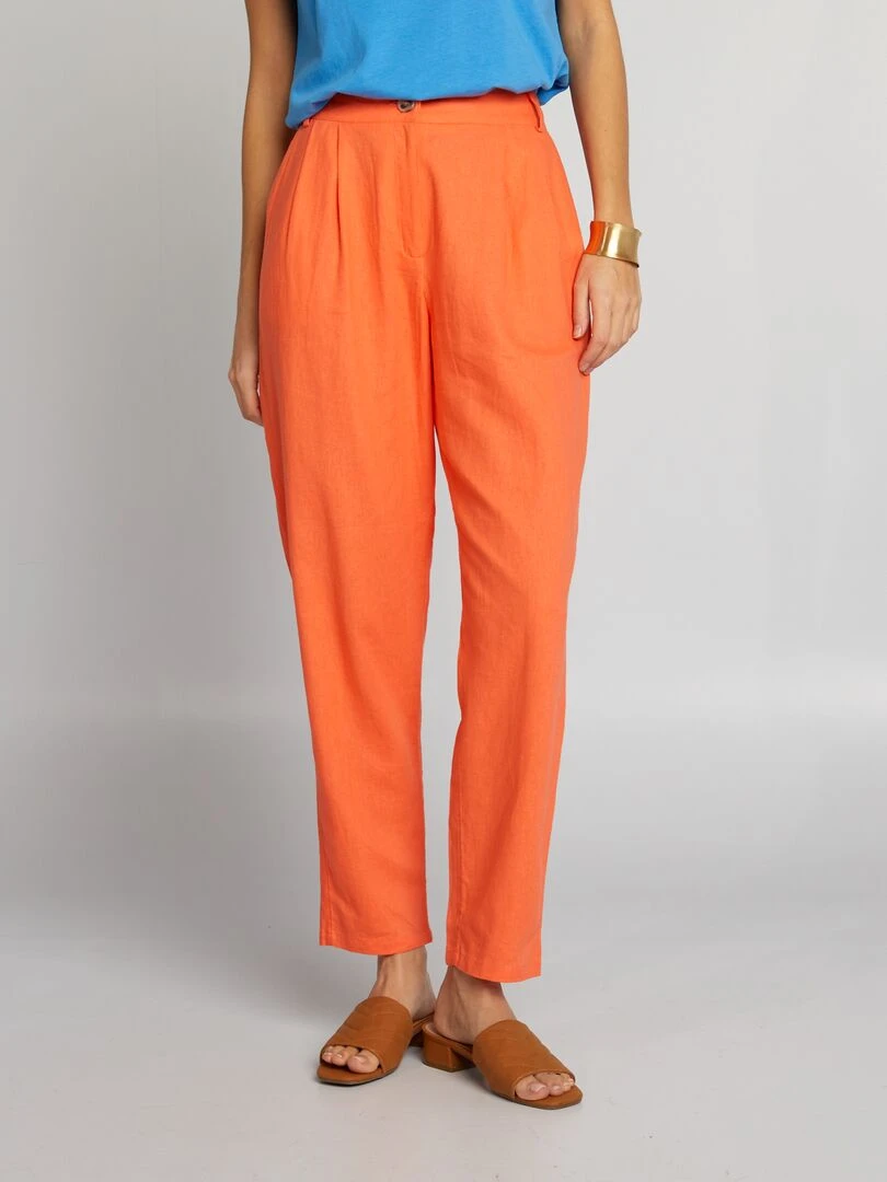 Pantalon carotte en lin Orange