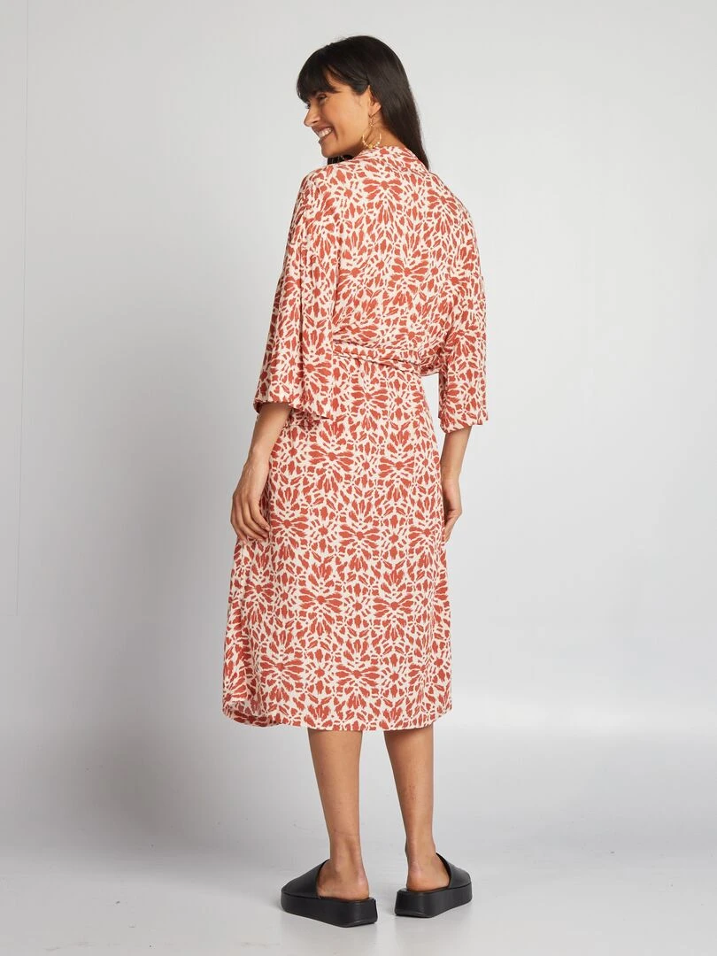 Kimono imprimé à ceinture   Brique