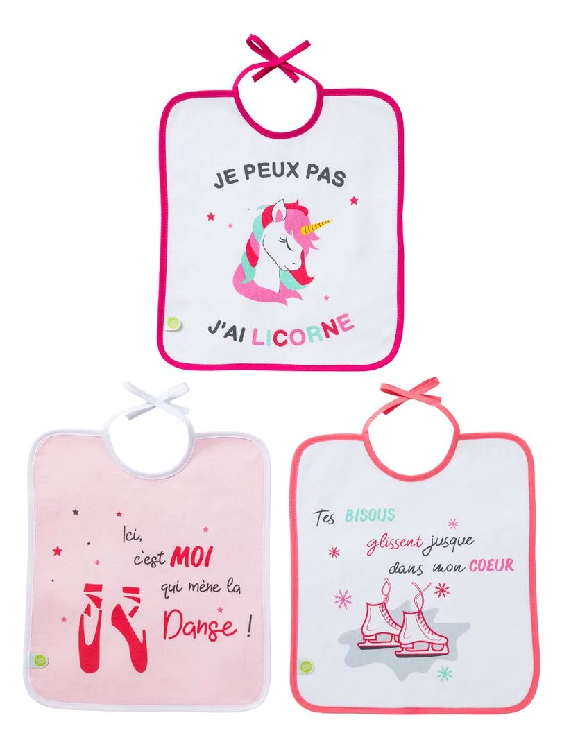 Lot de 3 bavoirs Danse Patin Poney 6 mois Rose
