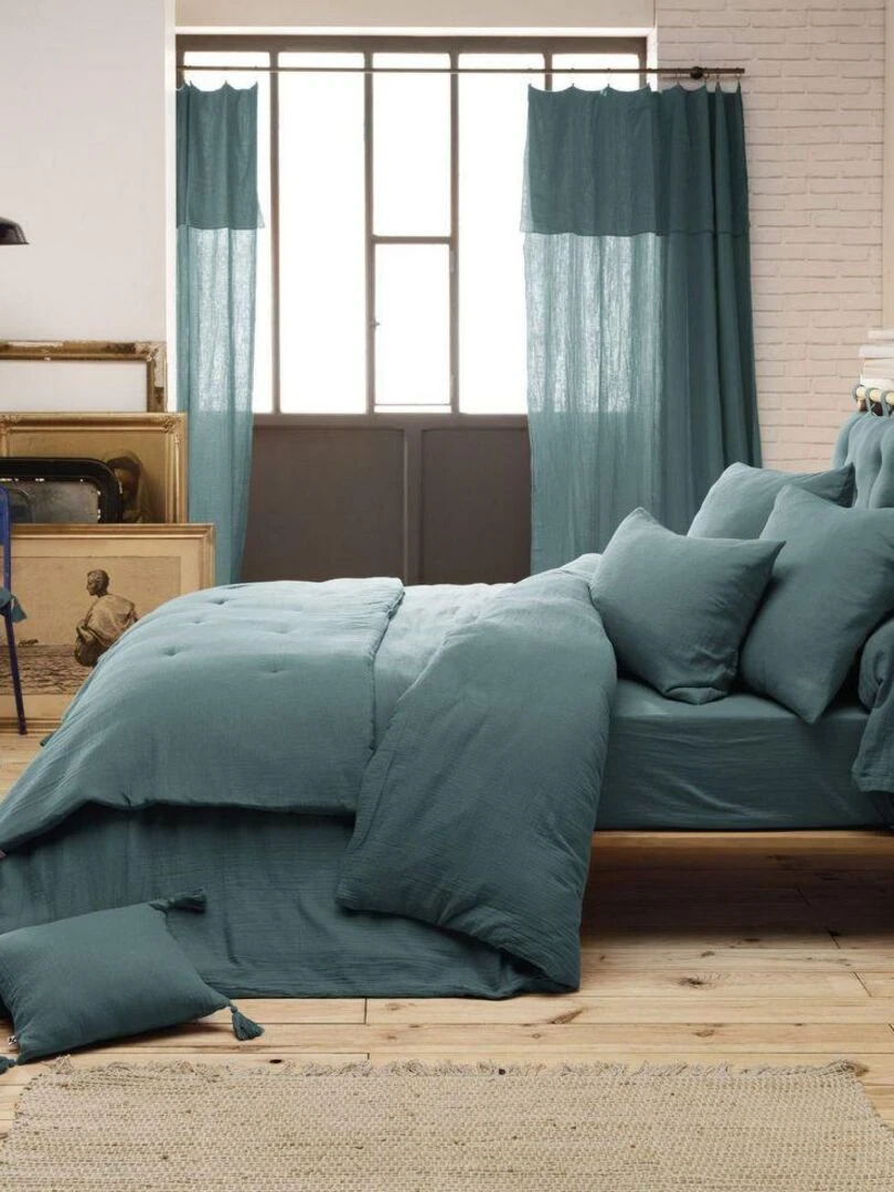 Taie de Traversin en Gaze de Coton   Bleu canard