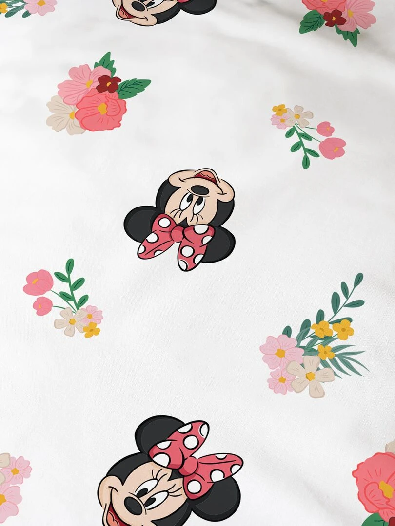 Drap housse imprimé 100% coton  DISNEY HOME MINNIE FLOWER   Blanc