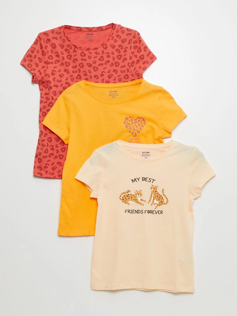 Lot de 3 t shirts imprimés orange/jaune/beige