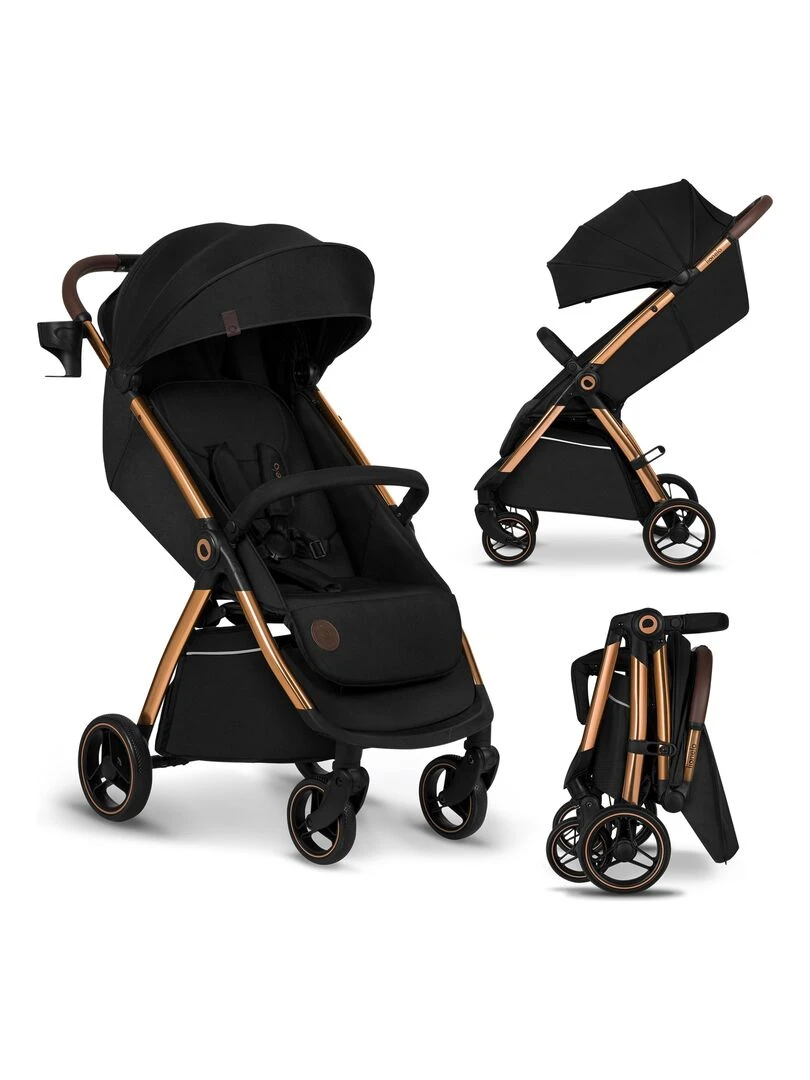 LIONELO Ingrid Poussette bébé compacte Jusqu'à 22 Kg Légère & pliable Noir/Or Noir Doré