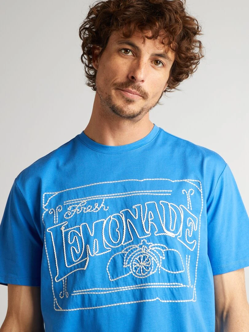 T shirt en coton avec broderie   Bleu