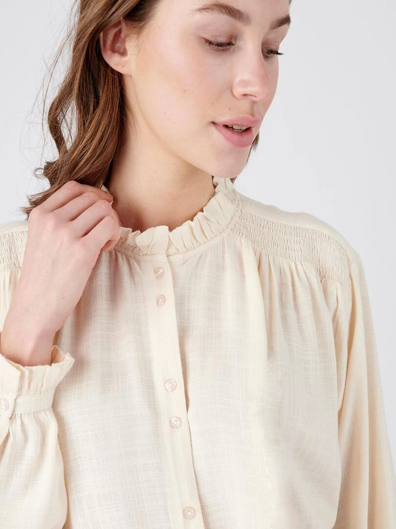 Chemisier smocks et volants Damart Beige clair