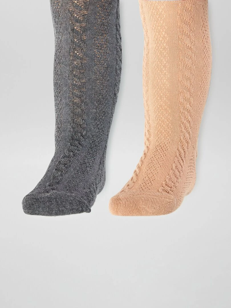 Lot de 2 collants en maille fantaisie Rose/gris