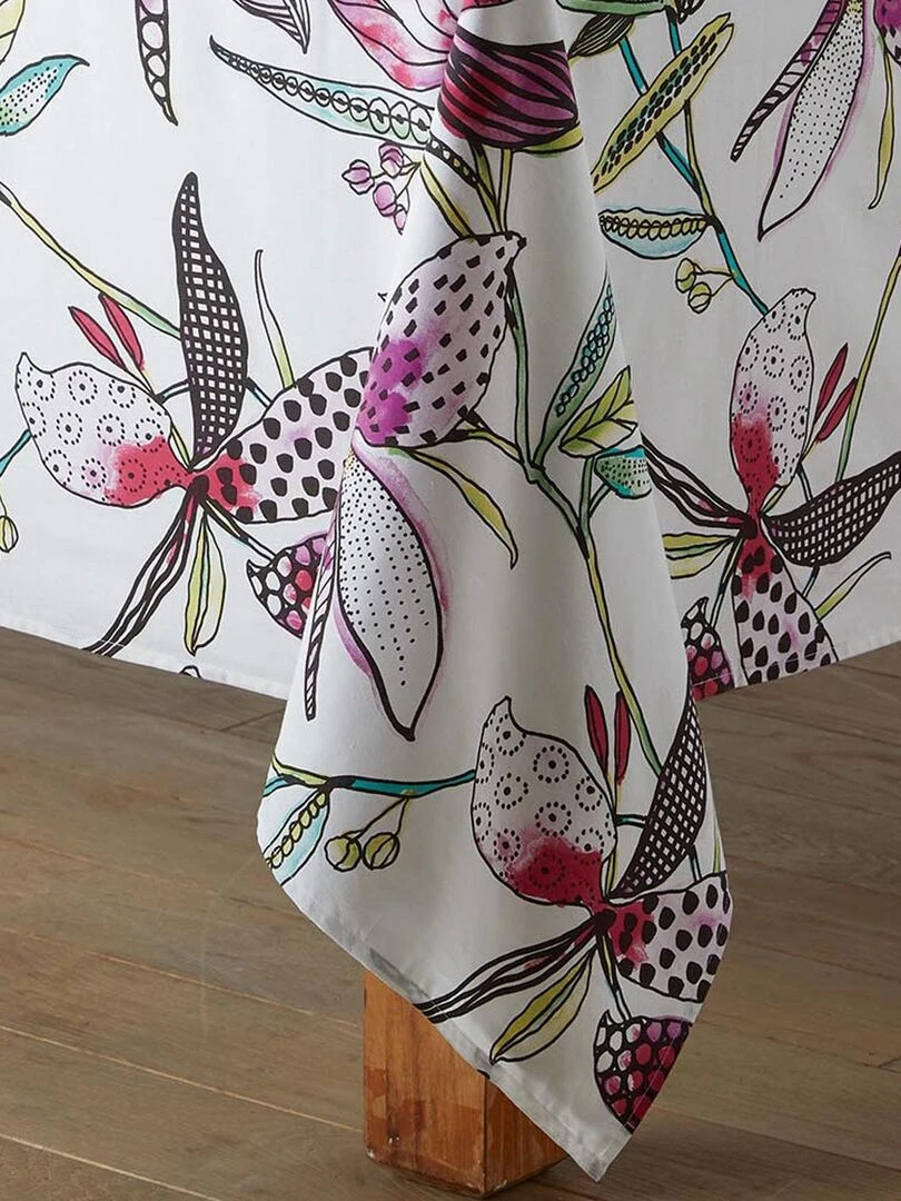Nappe enduite aux fleurs exotiques   Blanc