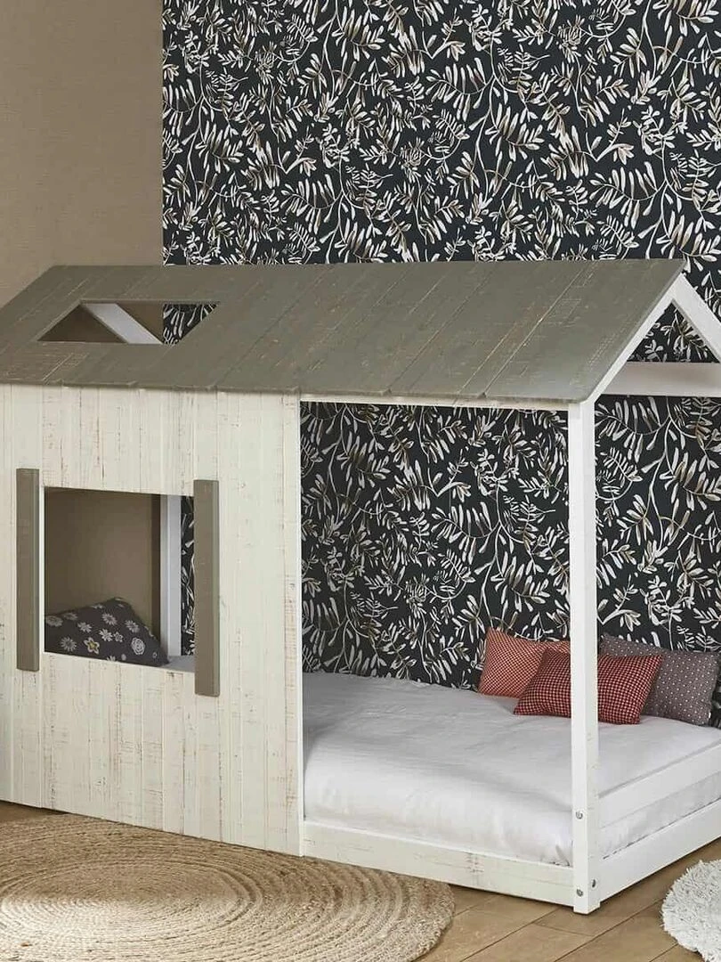 Lit cabane avec matelas Koh   AKITEN RETAIL   Blanc Gris