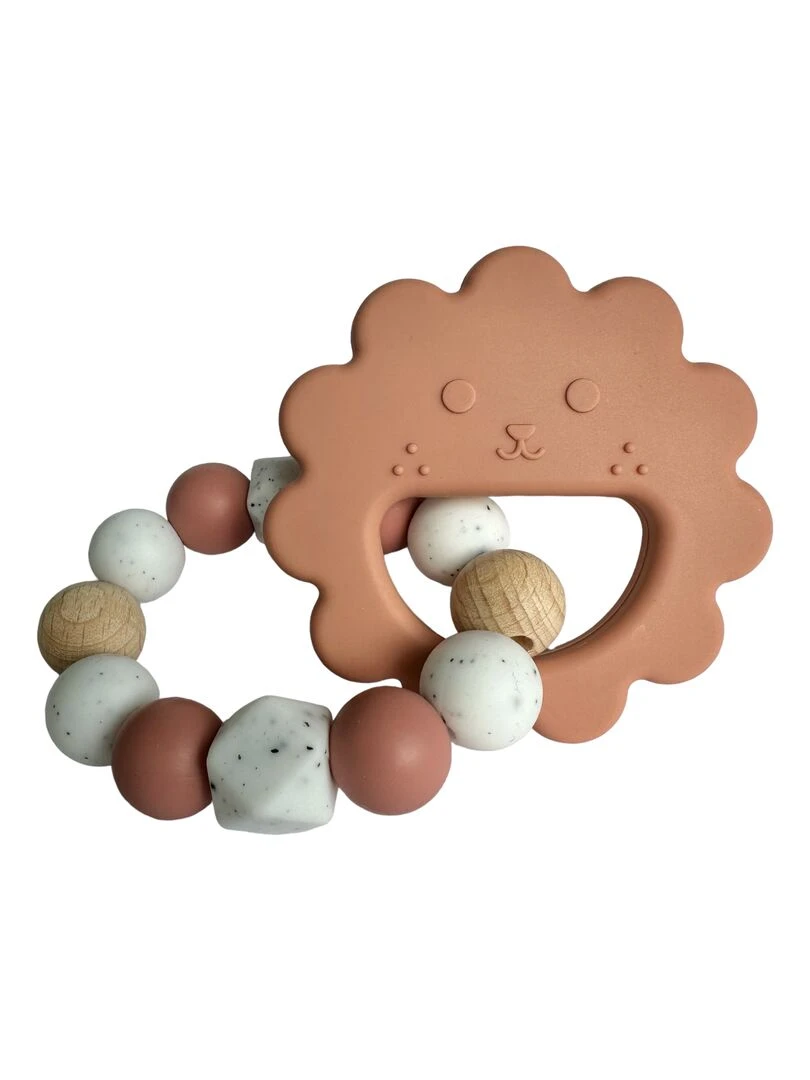 Hochet biscuit bois et silicone Rose