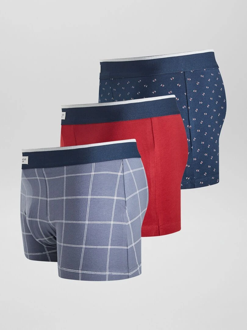 Lot 3 boxers stretch   Bleu/rouge/gris