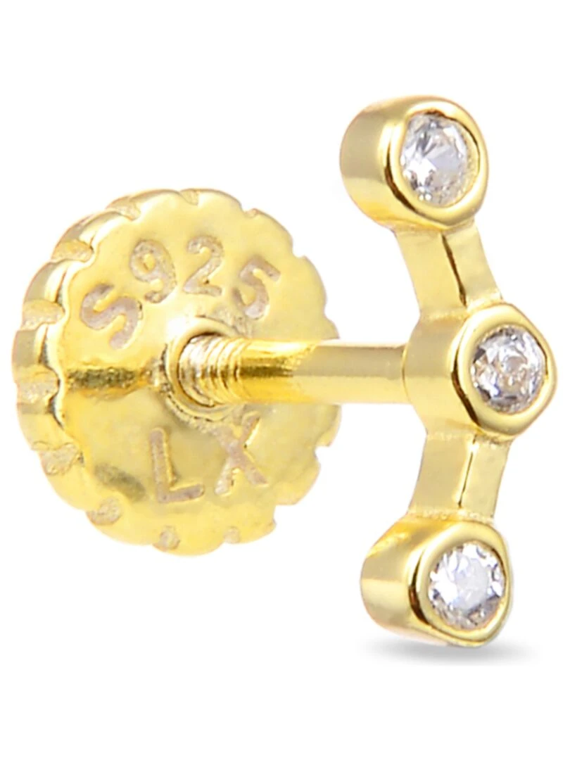 Boucle d'oreille unique qant en argent 925 et zircon brillant avec finition plaquée or jaune 18k.   Argent