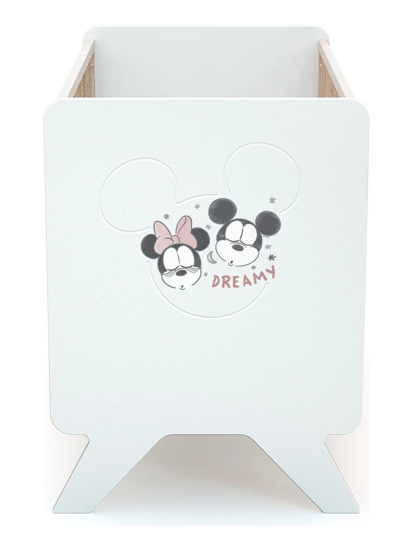 AT4    Lit bébé Disney Happy Days Mickey en bois Blanc et Hêtre 60 x 120 cm   Marron clair