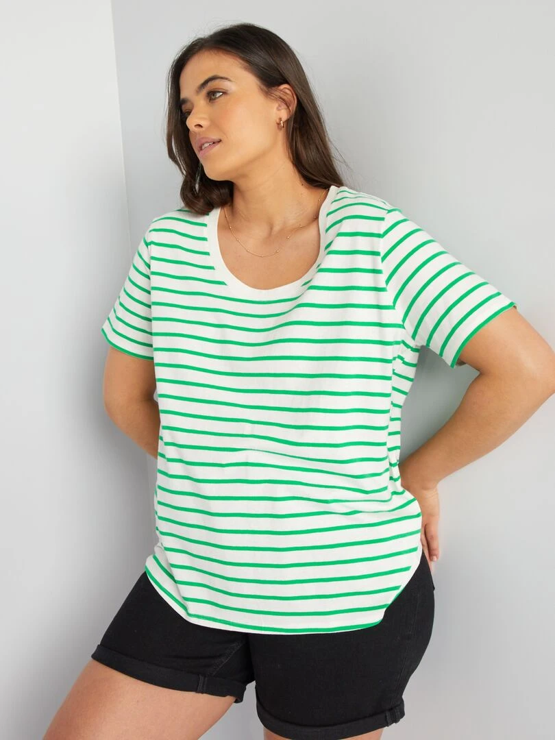 Tee shirt en coton avec imprimé Vert/blanc