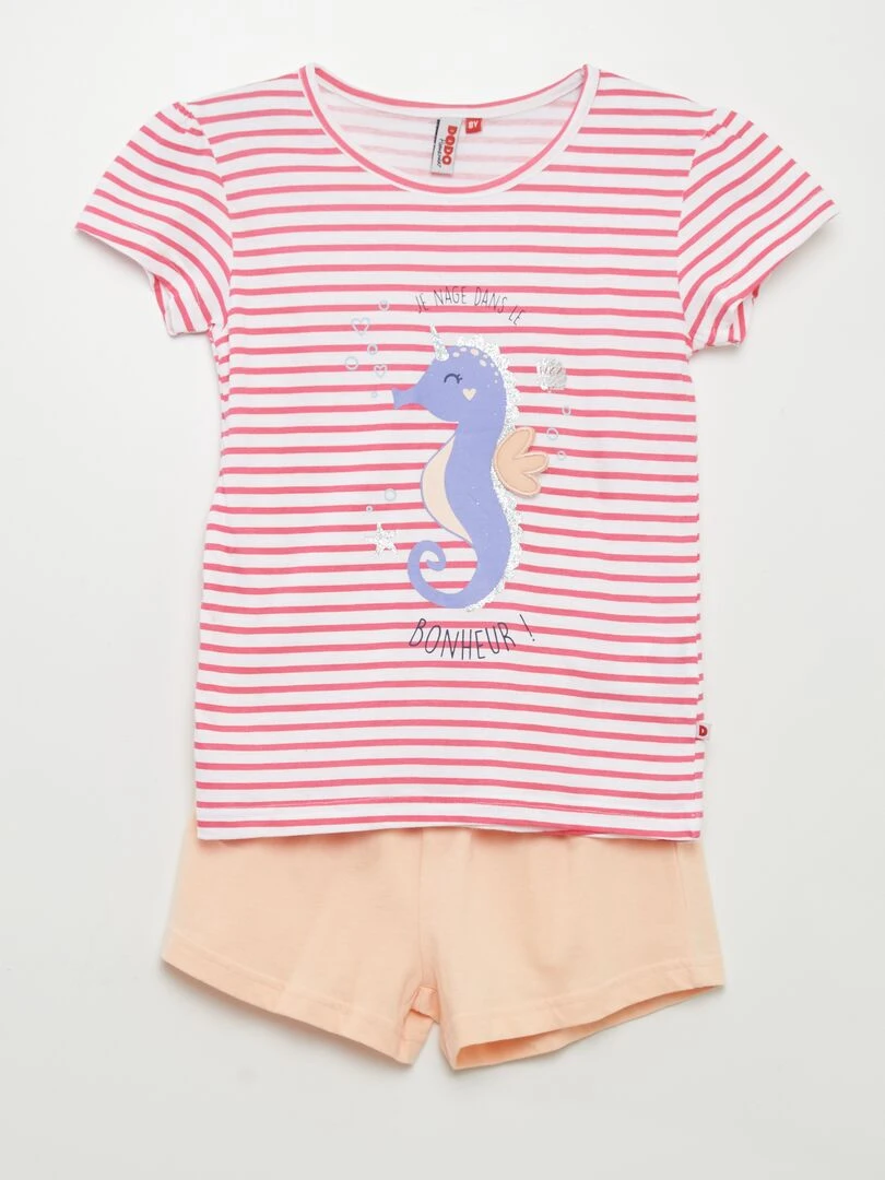 Pyjama court short + t shirt 'hippocampe' 2 pièces Rose