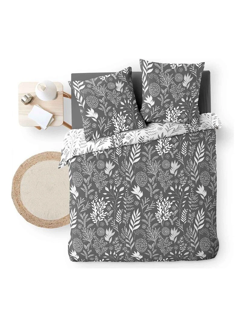 Housse de couette 240x220 + 2 taies Suzanne anthracite coton 52 fils   Gris