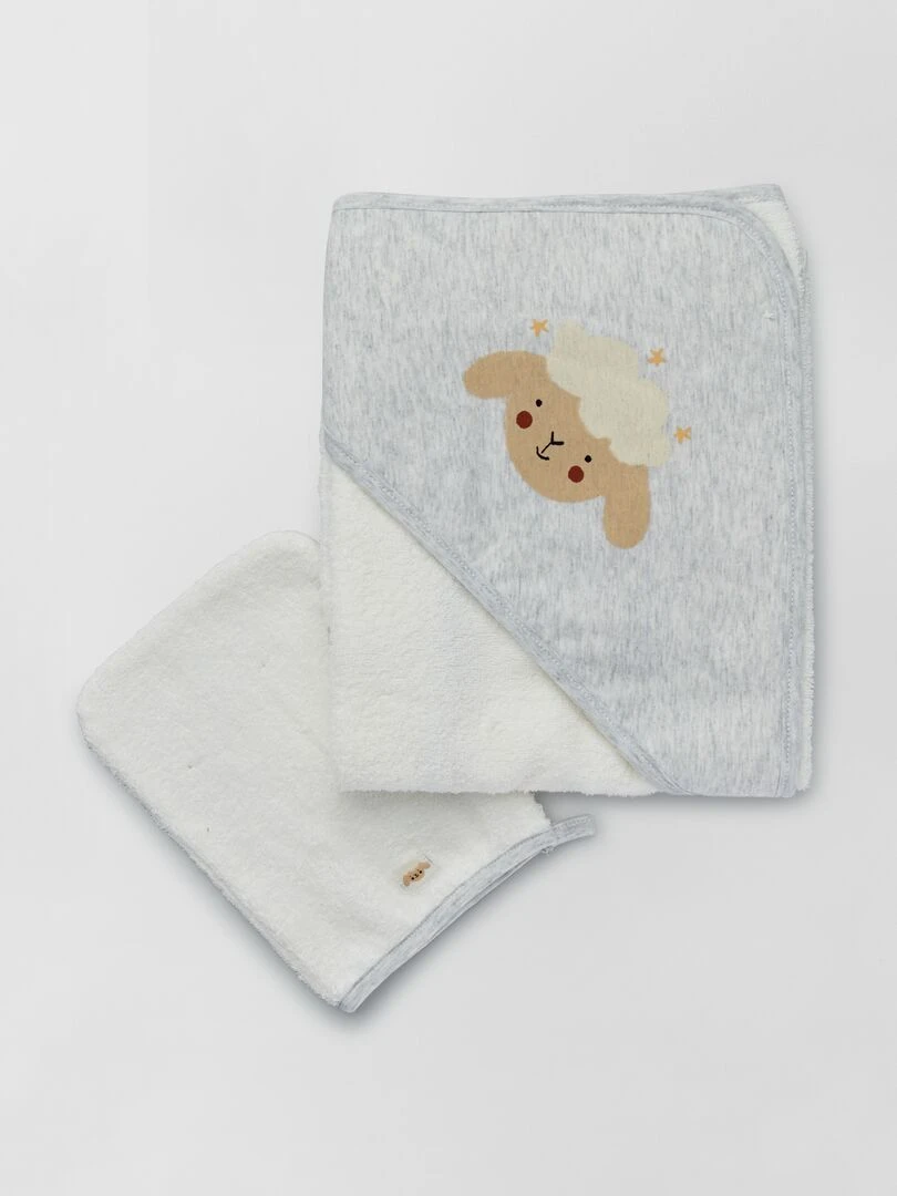Ensemble cape de bain + gant de toilette mouton
