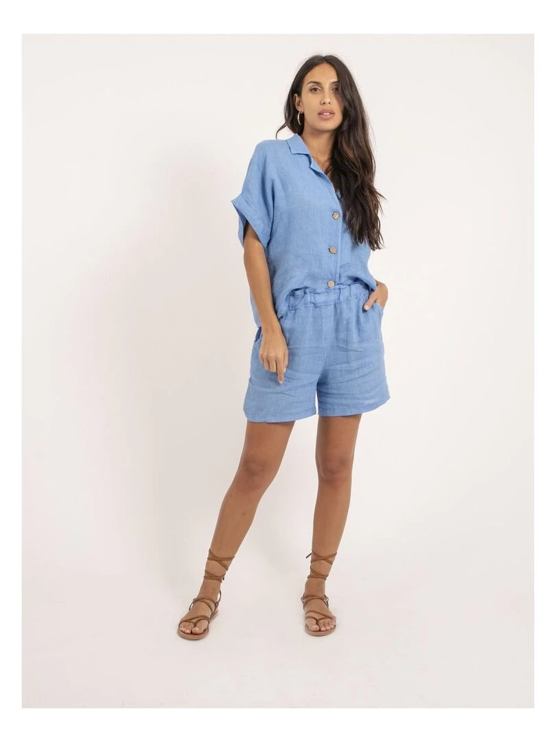 Chemise manches courtes lin OTTILIA   Bleu